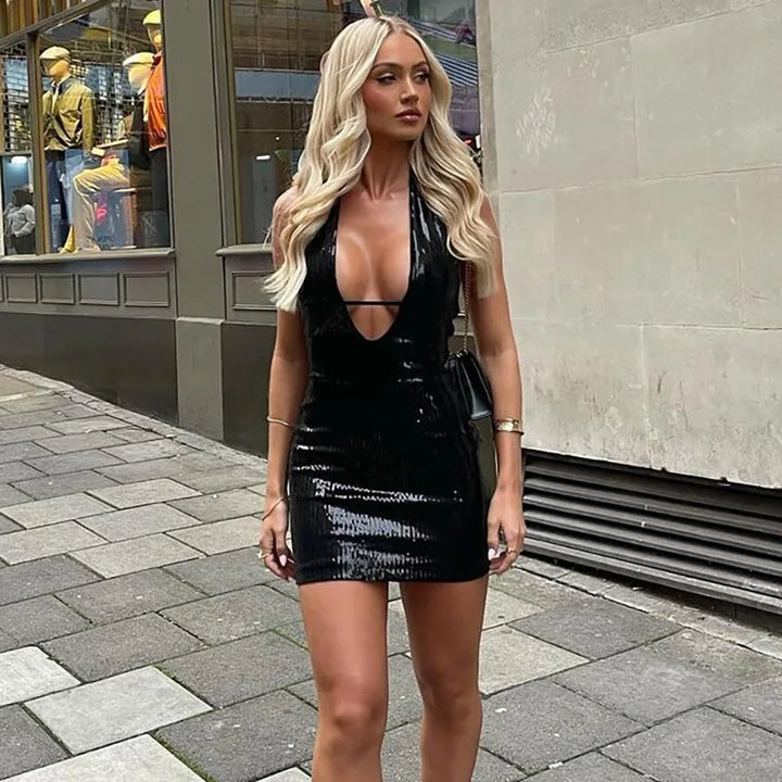 Fitted sequin mini dress with open back - Tiara