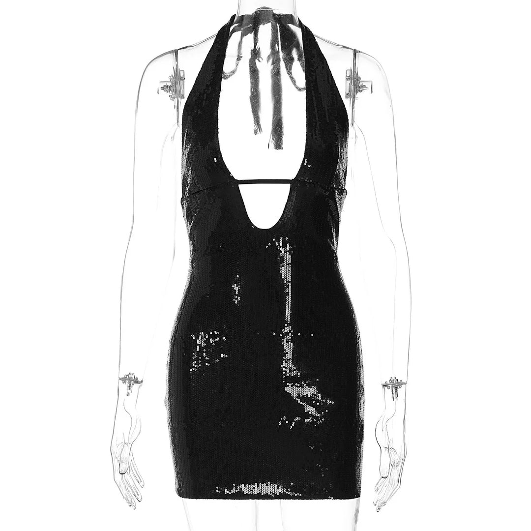 Fitted sequin mini dress with open back - Tiara