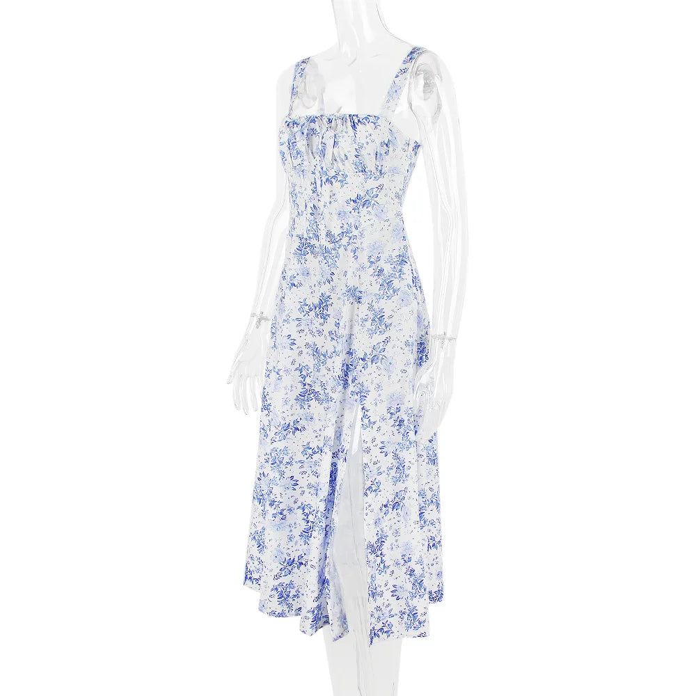 Summer Midi Dress with Rustic Design and Slit Decoration - Angelica