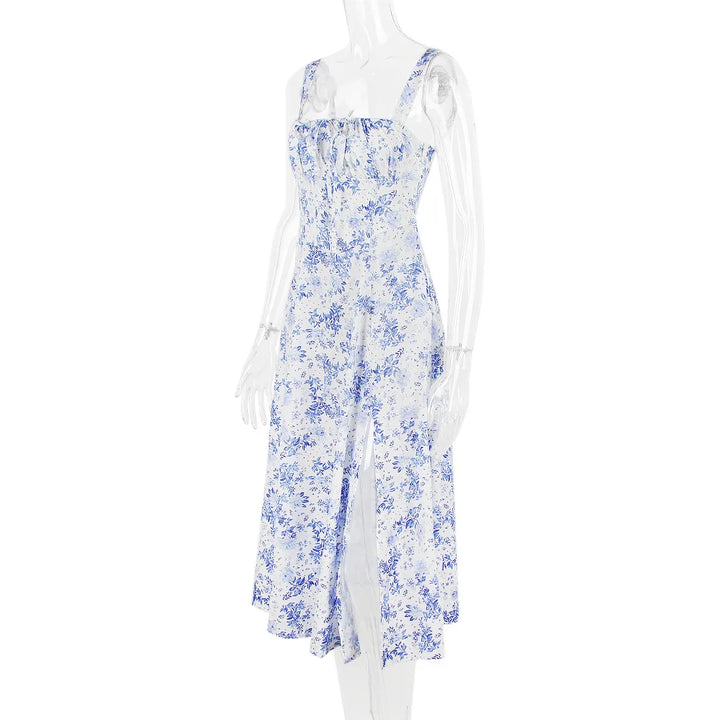 Summer Midi Dress with Rustic Design and Slit Decoration - Angelica