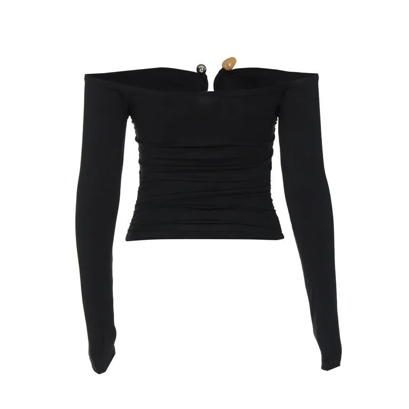 Fitted off-shoulder shirt with buckle decoration - Stace