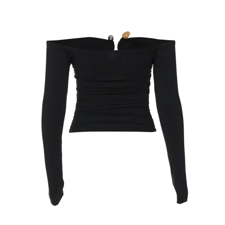 Fitted off-shoulder shirt with buckle decoration - Stace