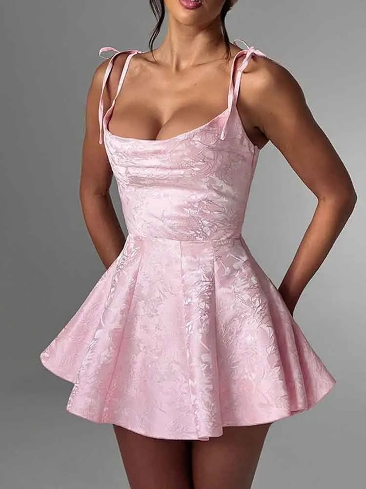 A-line mini dress with tie straps and floral embroidery detail - Marisol