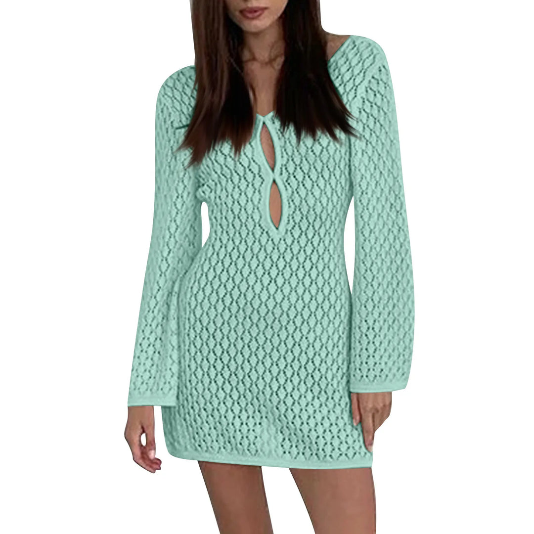 Knitted Mini Beach Dress with Open Back - Keira