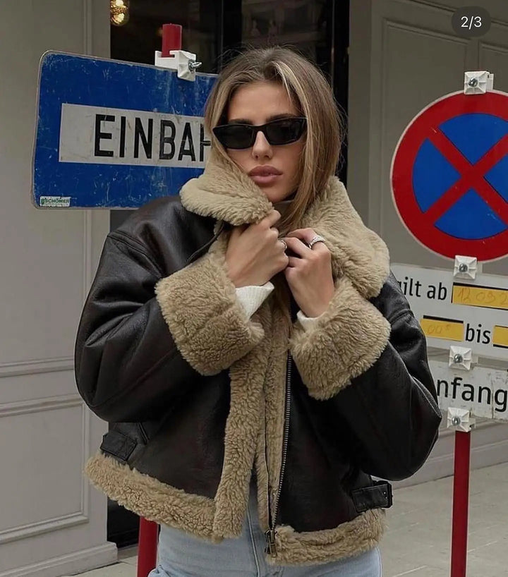Leather Coat with Fur Lining - Candy