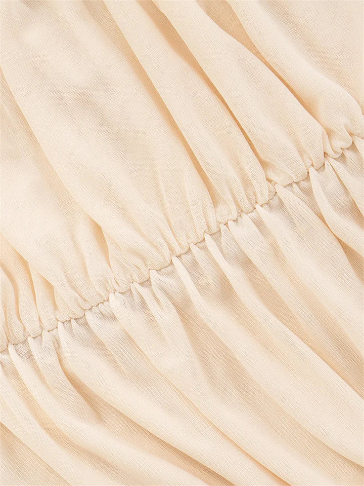 Maxi chiffon dress with ruffles and asymmetric design with matching scarf detail - Milka