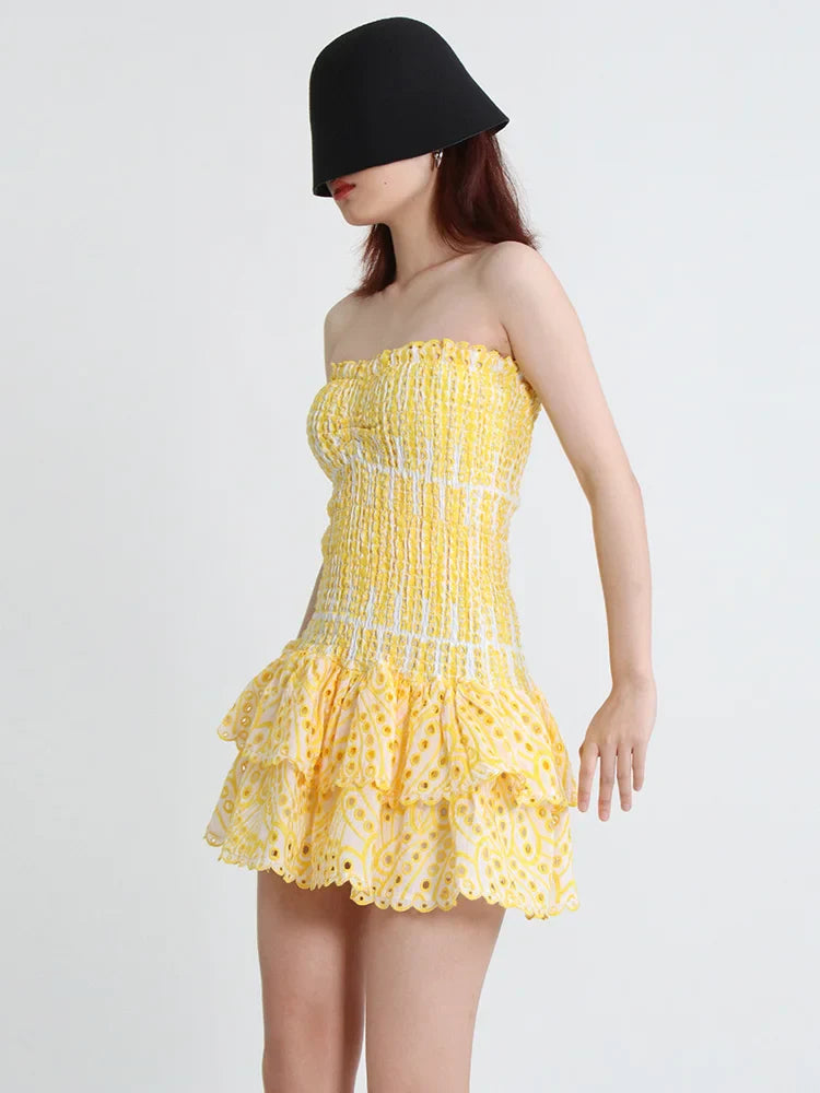 Strapless Mini Dress with Ruching and Ruffle - Diane