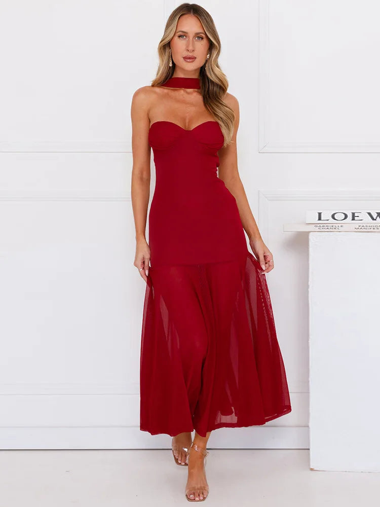 Maxi Collar Dress with Chiffon Detail and Open Back - Rachel