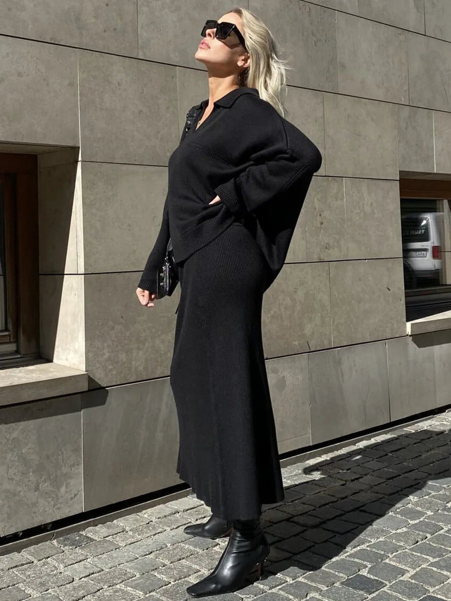 Loose two-piece knitted set maxi skirt and top - Shilav