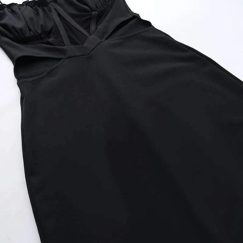 Maxi Evening Dress with Cutouts, Shirring, and Ties - Erica