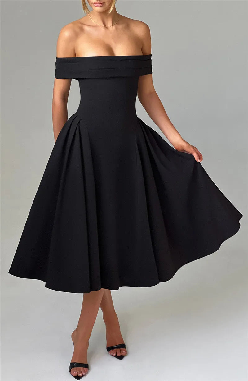 Off-Shoulder A-Line Midi Dress - Inbal