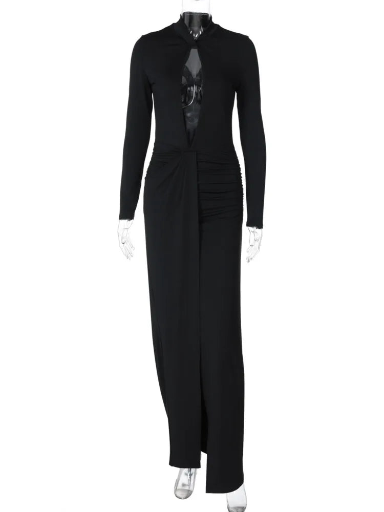 Maxi Dress with Deep Cutout and Slit Design - Athena