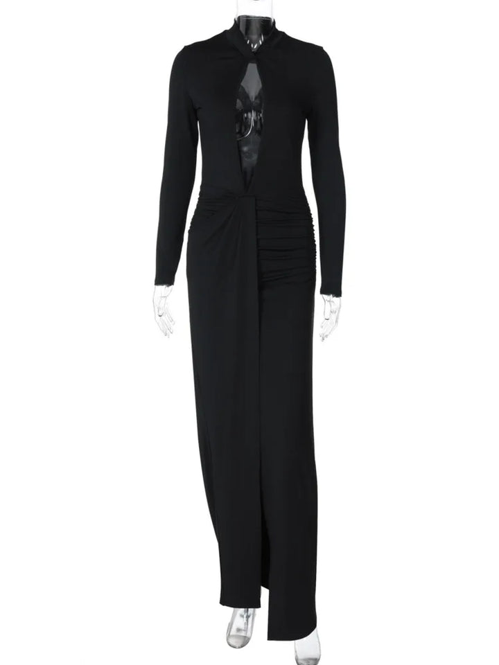 Maxi Dress with Deep Cutout and Slit Design - Athena