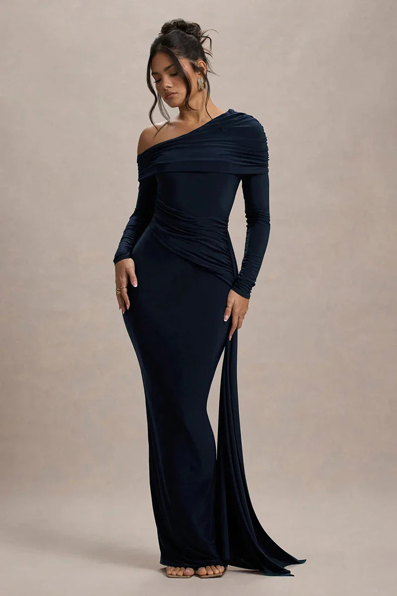 Off-shoulder maxi dress with ruching and ruffle detail - Miguel