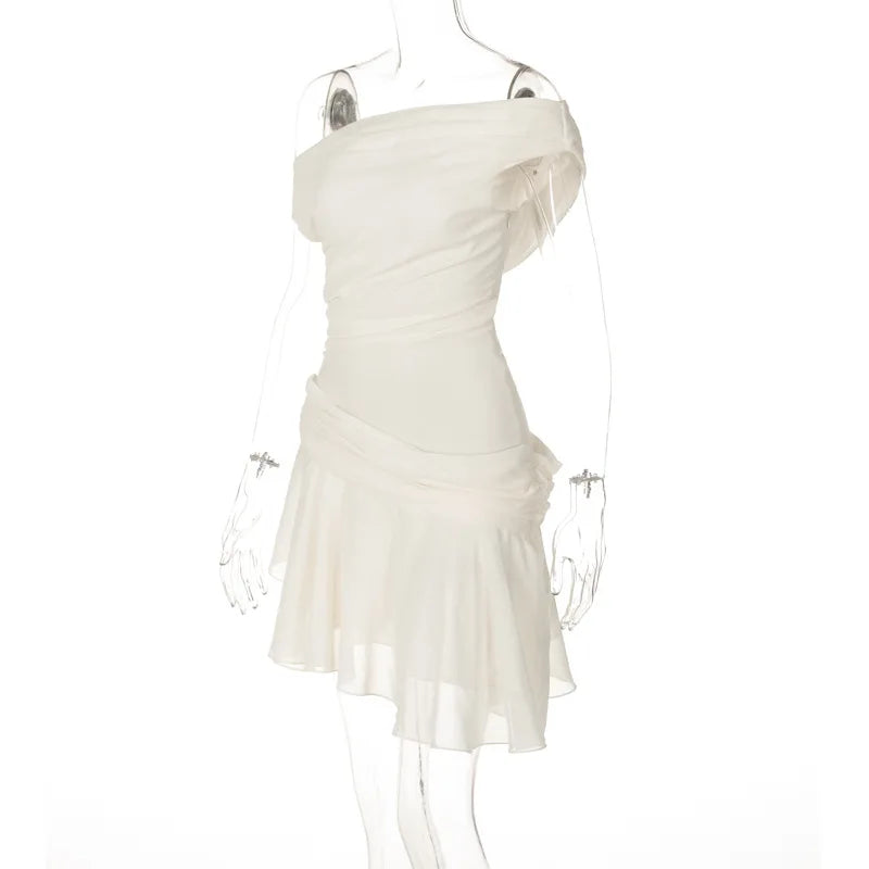 Asymmetric Mini Dress with Chiffon Skirt - Orin