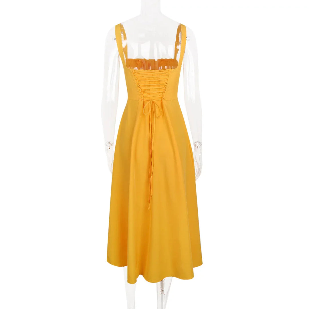 Summer Midi Dress with Rustic Design and Slit Decoration - Angelica