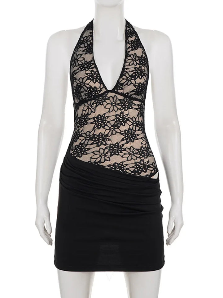 Mini pleated dress with lace bodysuit design - LISS