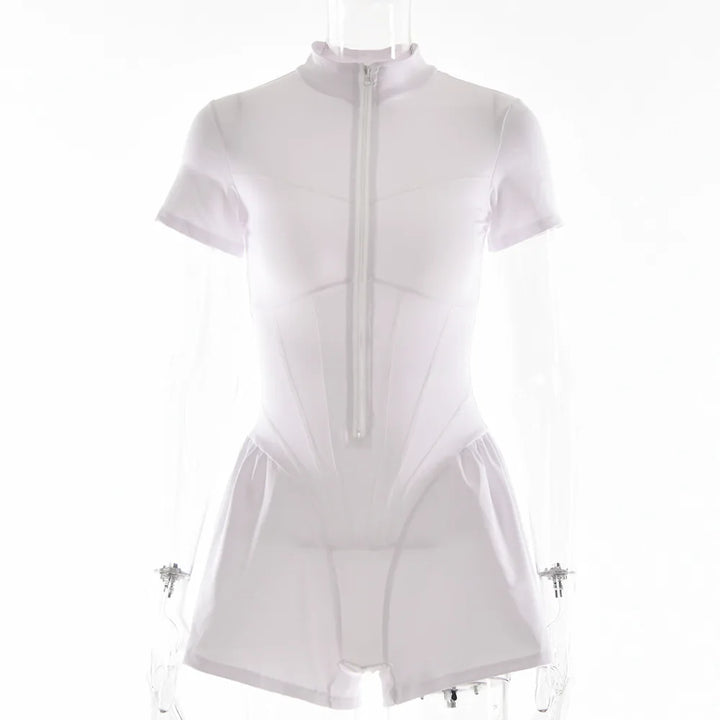 Short Sporty Jumpsuit with Corset Cut and Front Zipper Closure - Averie