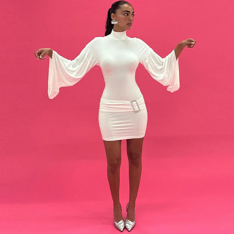 Golf Mini Dress with Belt Detail and Puff Sleeves - Moral