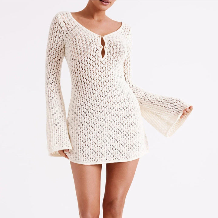 Mini beach mesh dress with pin decoration - Coralie