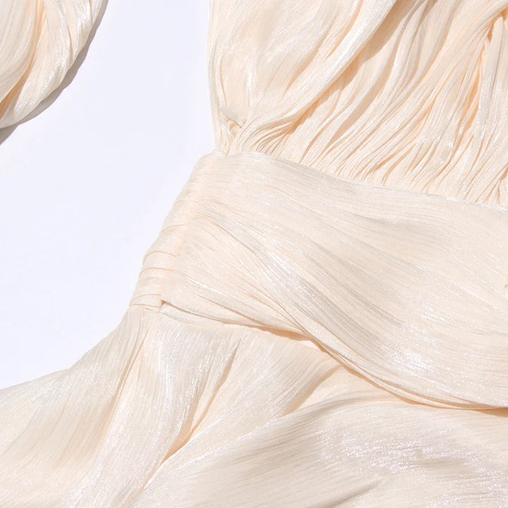 Ruched Mini Dress with Ruffle Detail, Shiny Chiffon Fabric - Lucille