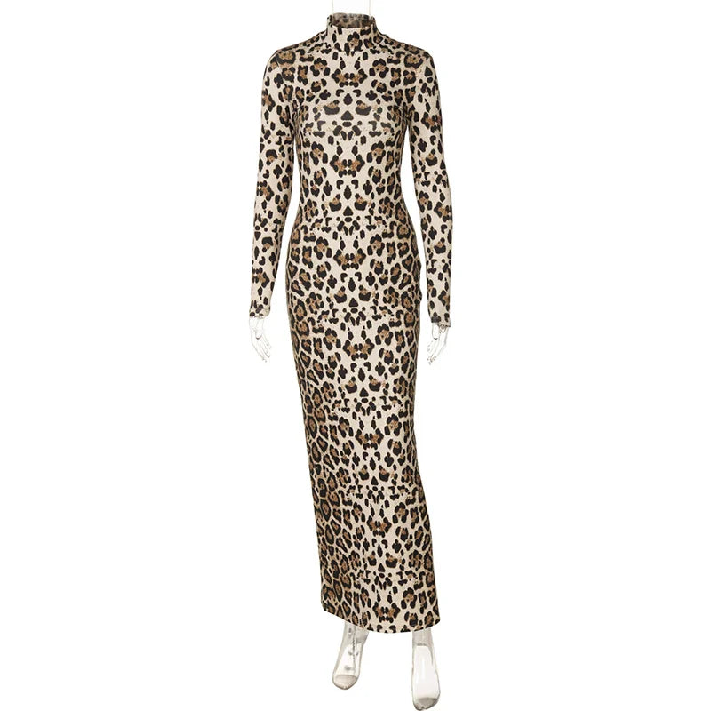 Leopard print maxi dress with turtleneck - Marilyn