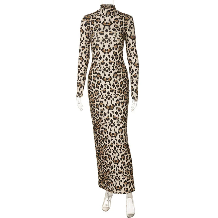 Leopard print maxi dress with turtleneck - Marilyn