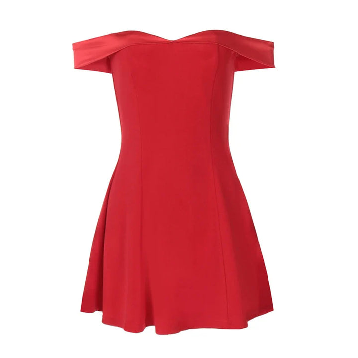A-Line Mini Dress with Off-Shoulder Satin Straps - Natalia
