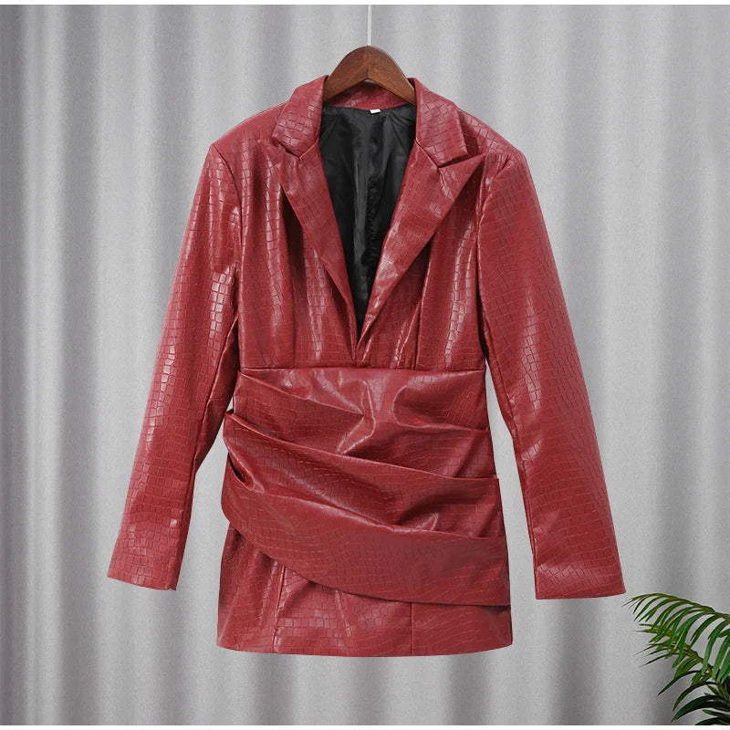 Faux Leather Mini Dress with Studded Design - Genevieve