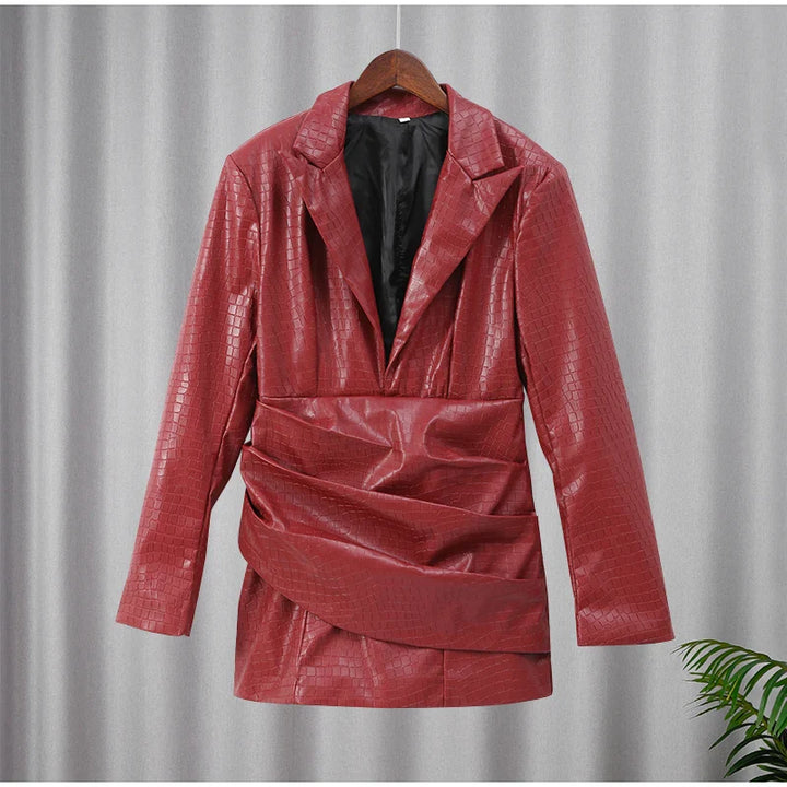 Faux Leather Mini Dress with Studded Design - Genevieve