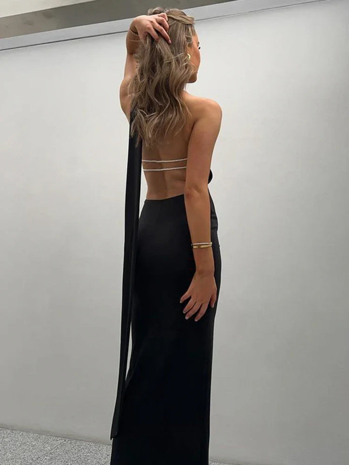 Maxi Dress with Chain Detail on Back and Neck Tie - Annalise