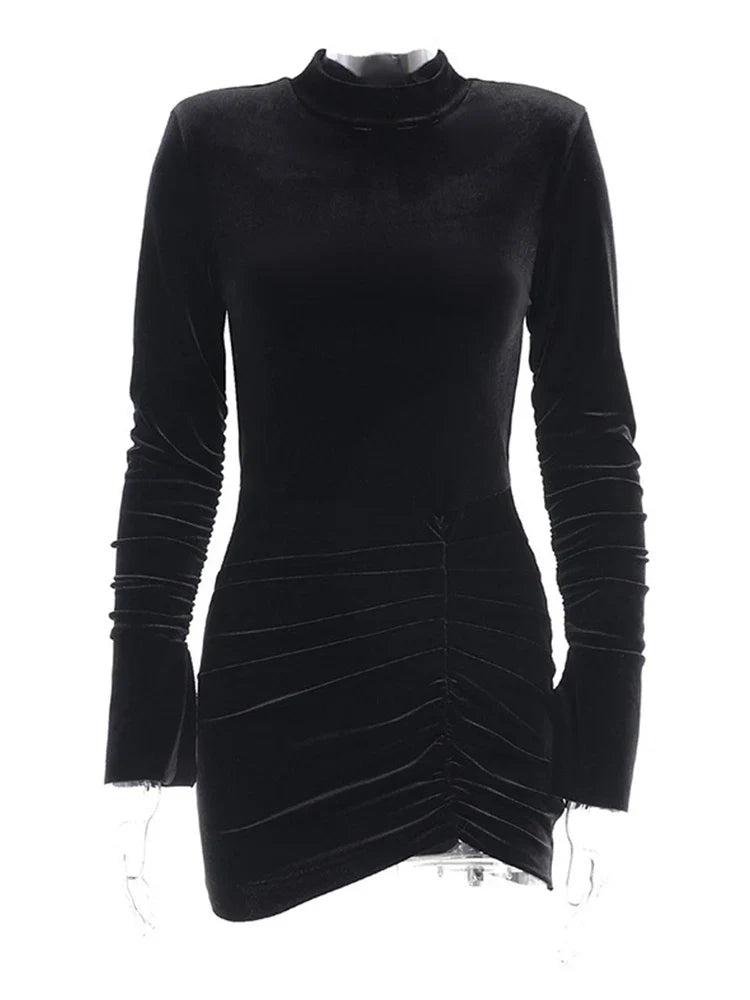 Velvet Golf Mini Dress with Ruching Detail - Julia
