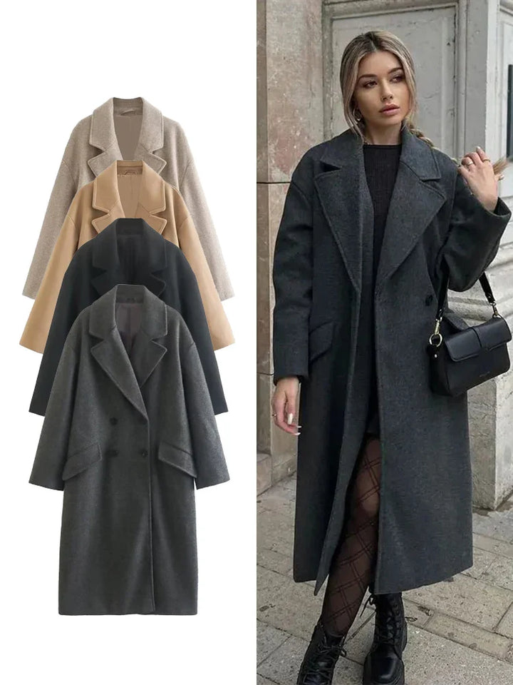 Long Tailored Wool Coat with Button Details - Paris
