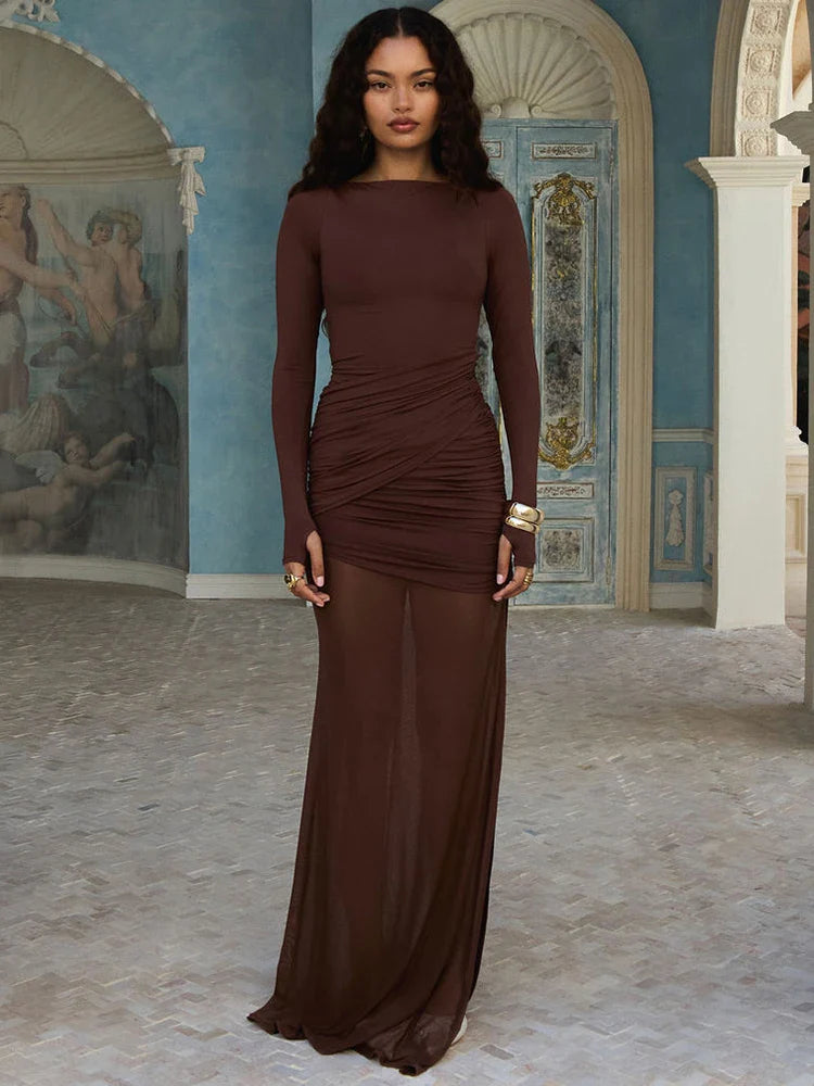Mini Dress with Ruching and Open Back with Chiffon Skirt Decoration - SARI