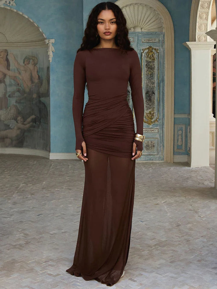 Mini Dress with Ruching and Open Back with Chiffon Skirt Decoration - SARI