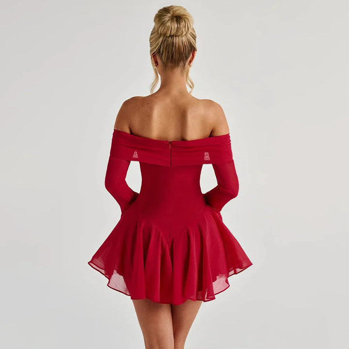 A-line Chiffon Mini Dress with Off-Shoulder - Lilyana