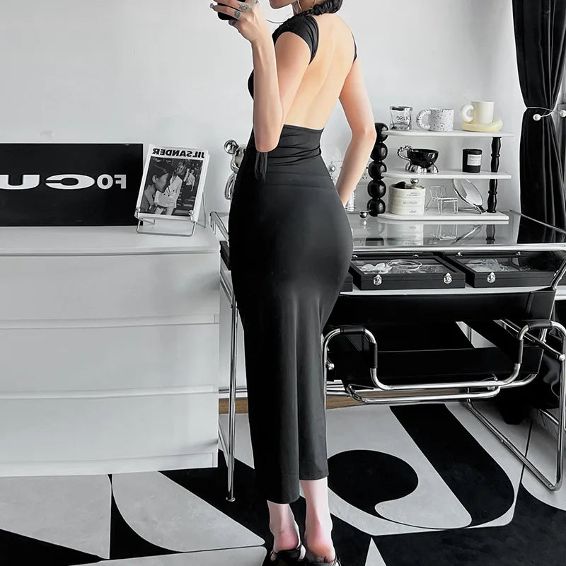 Fitted Maxi Dress with Open Back - Elia