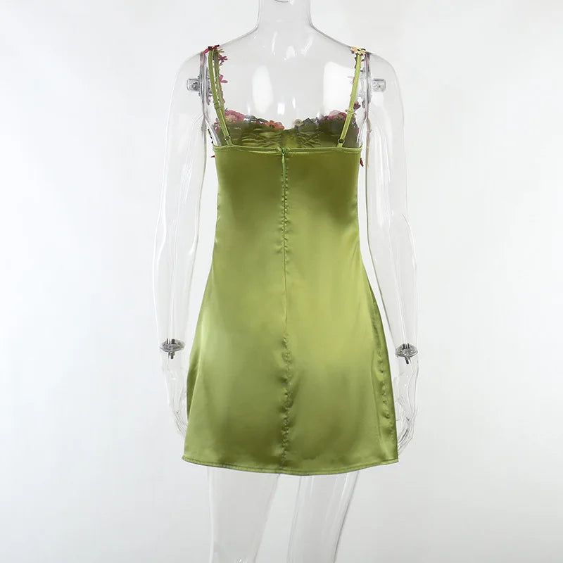 Satin Mini Dress with Floral Decoration - Sarin
