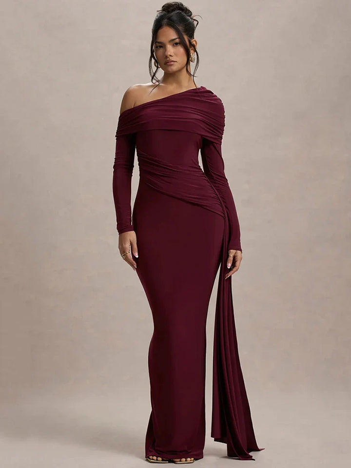 Off-shoulder maxi dress with ruching and ruffle detail - Miguel