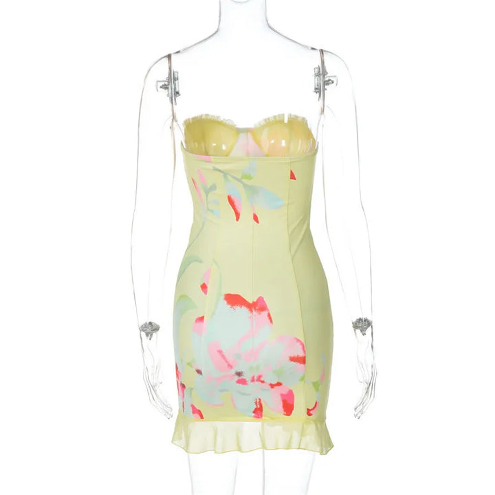 Floral Strapless Mini Dress with Ruffle Detail - Alexa