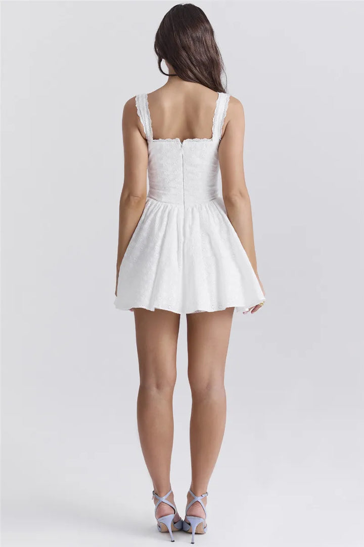 Country-style A-line mini dress with floral embroidery - Amanda