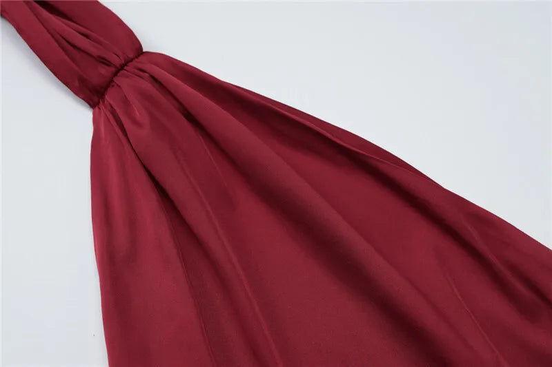 Asymmetric satin maxi dress with neck wrap design - Angela