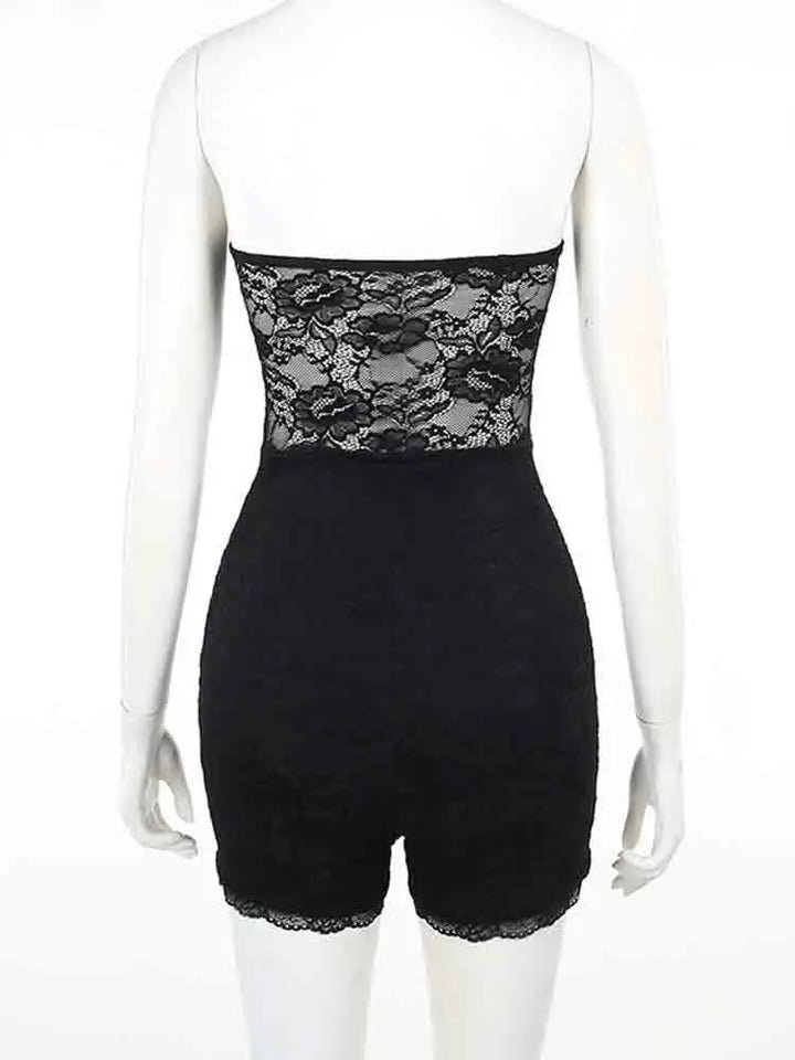 Strapless short pants jumpsuit with lace corset detail - Alex