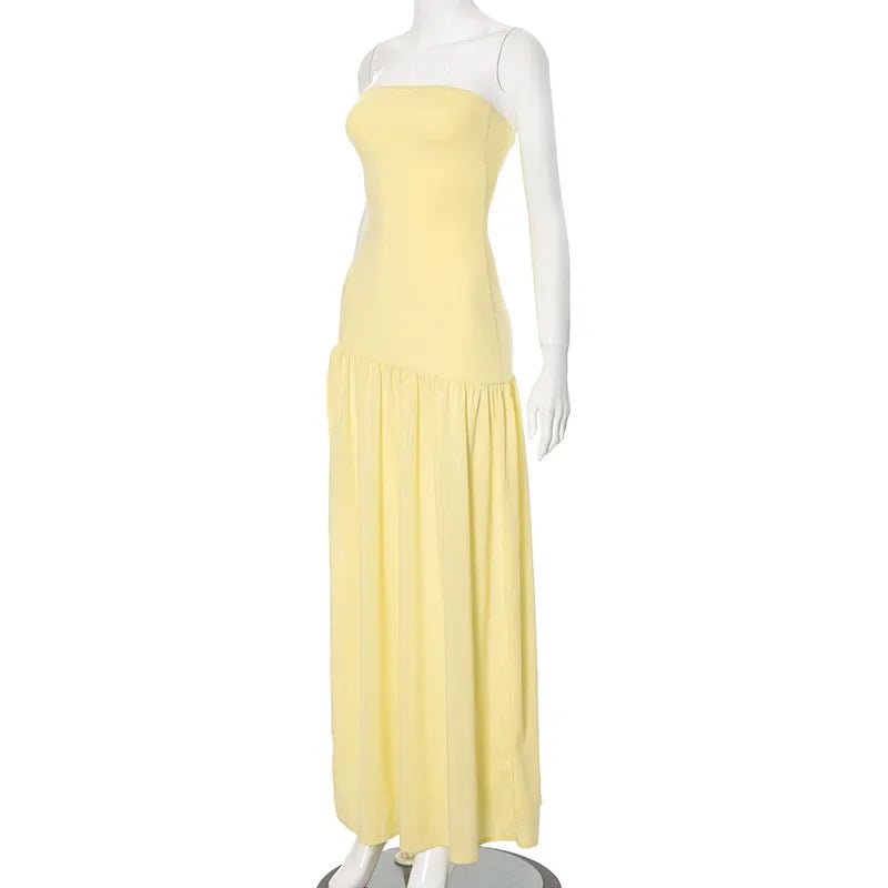 Maxi Strapless Chiffon Dress with Slit Detail - Pia