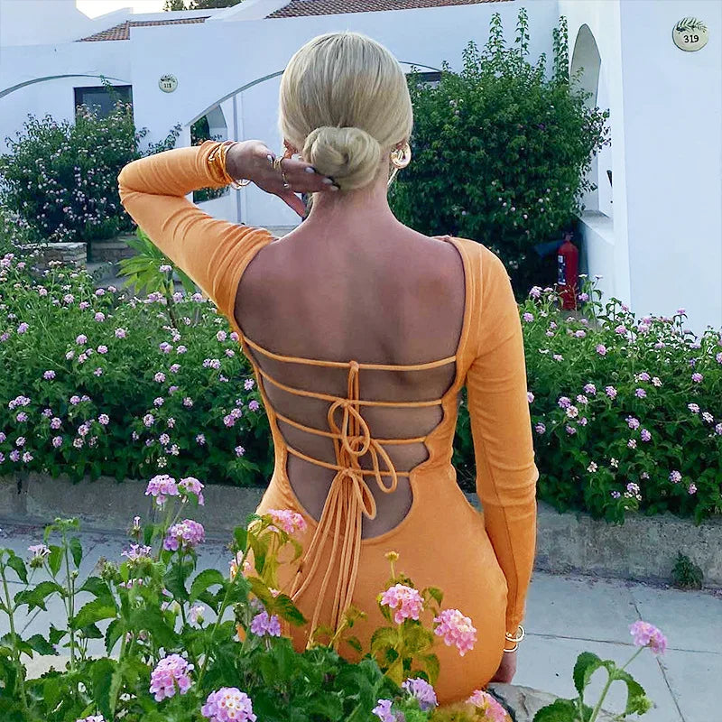 Knitted Maxi Dress with Open Back and Ties - Shindy