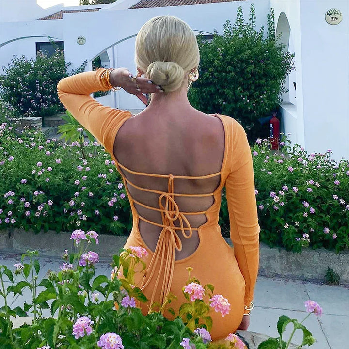 Knitted Maxi Dress with Open Back and Ties - Shindy