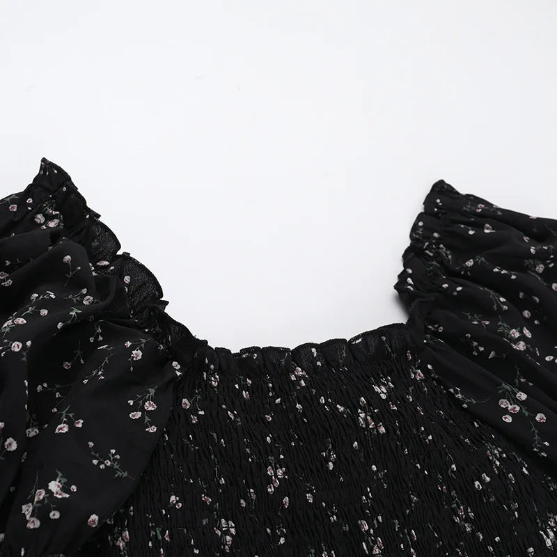 Floral ruffled mini dress with puff sleeves in a rustic style - Heidi