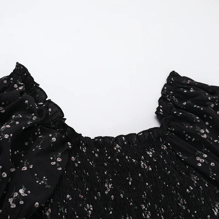 Floral ruffled mini dress with puff sleeves in a rustic style - Heidi