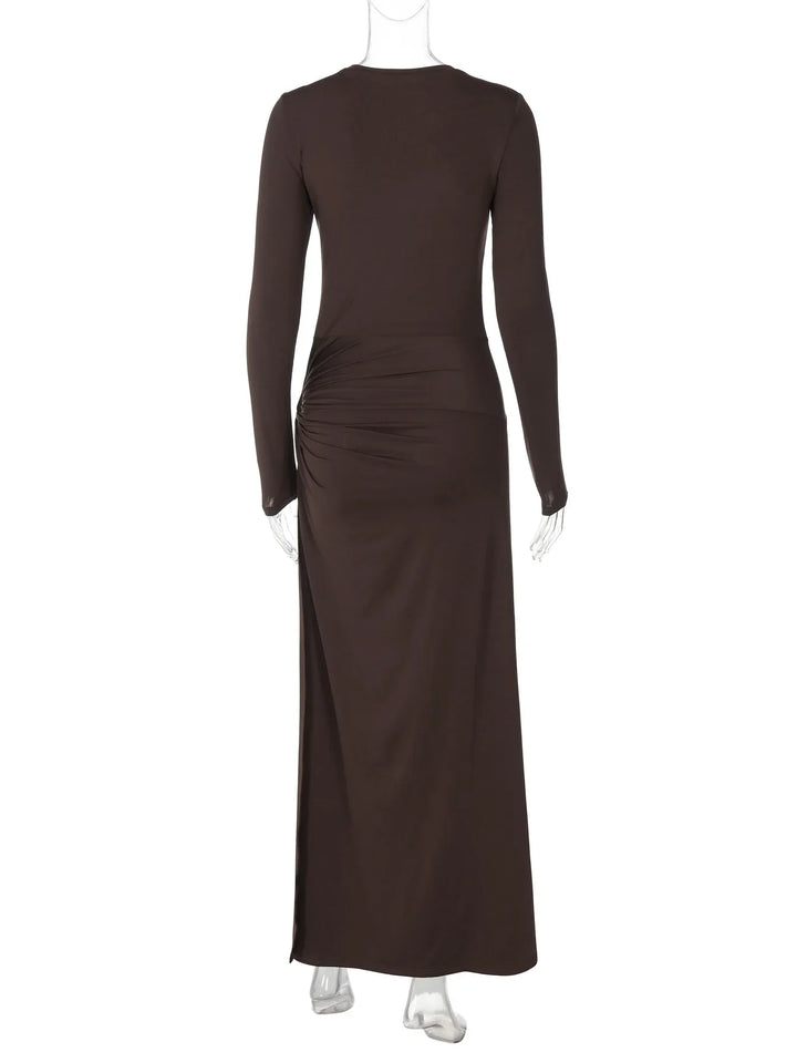Maxi Dress with Ruching and Deep Slit - Diane