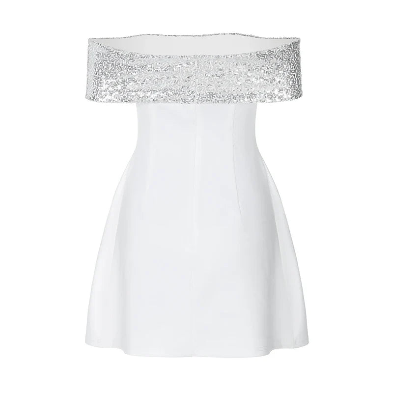 A-Line Mini Dress with Off-Shoulder Sequin Decoration - Lorian